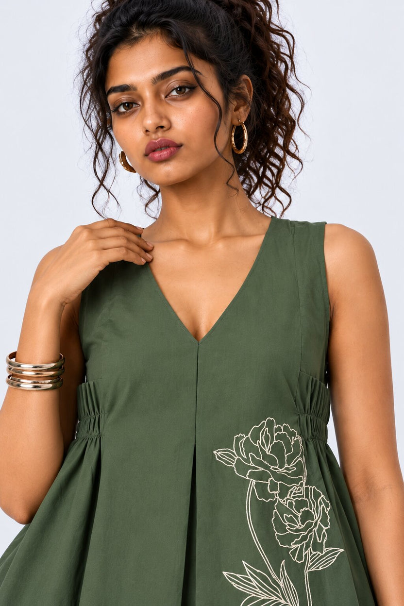Womens Olive Floral Print Sleeveless Tunic - Image 8