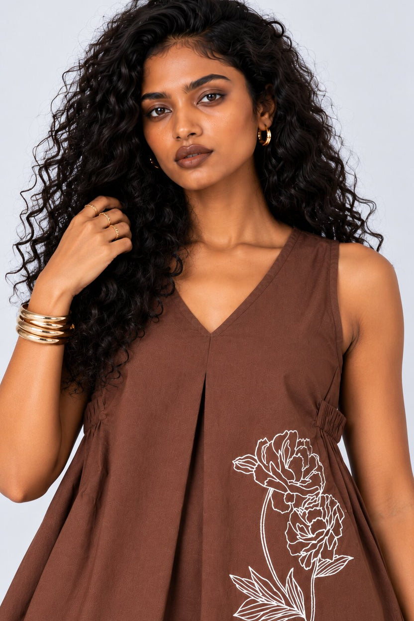 Womens Brown Floral Print Sleeveless Tunic - Image 3