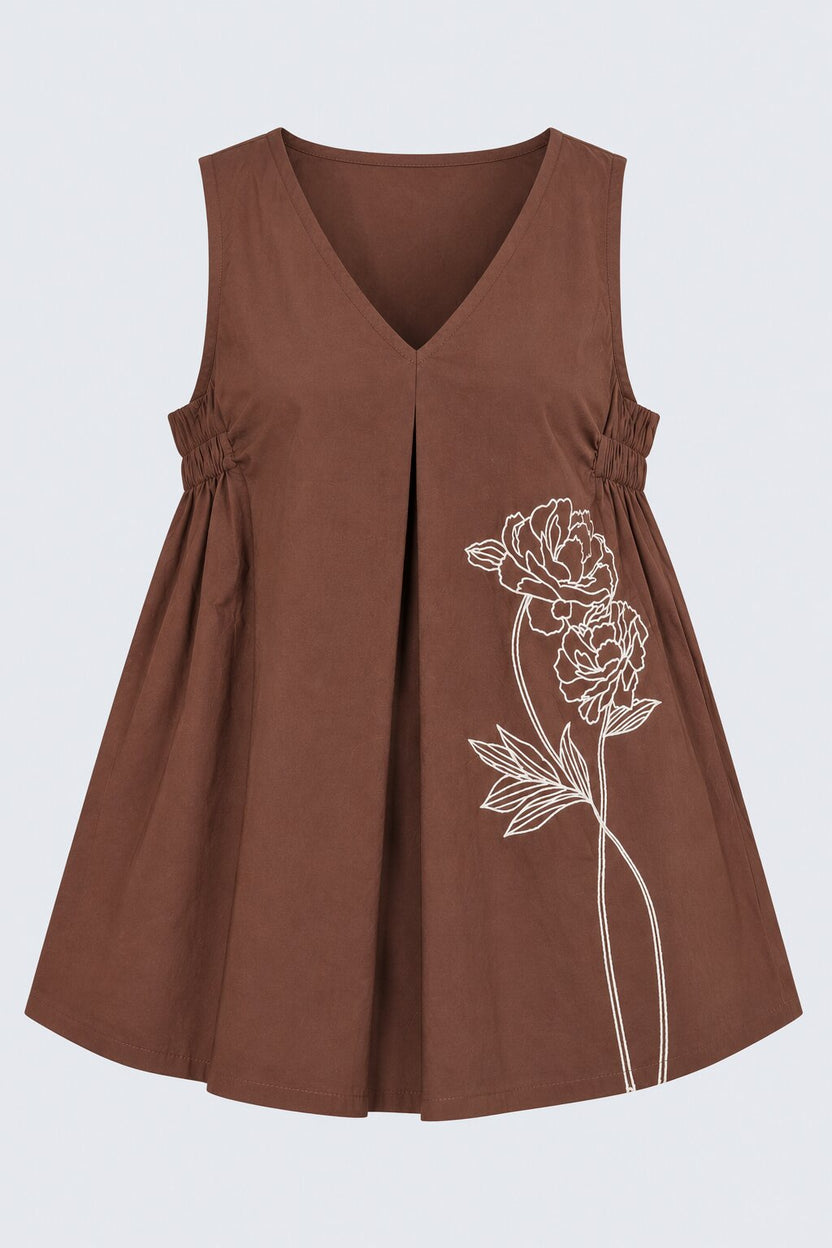 Womens Brown Floral Print Sleeveless Tunic - Image 7