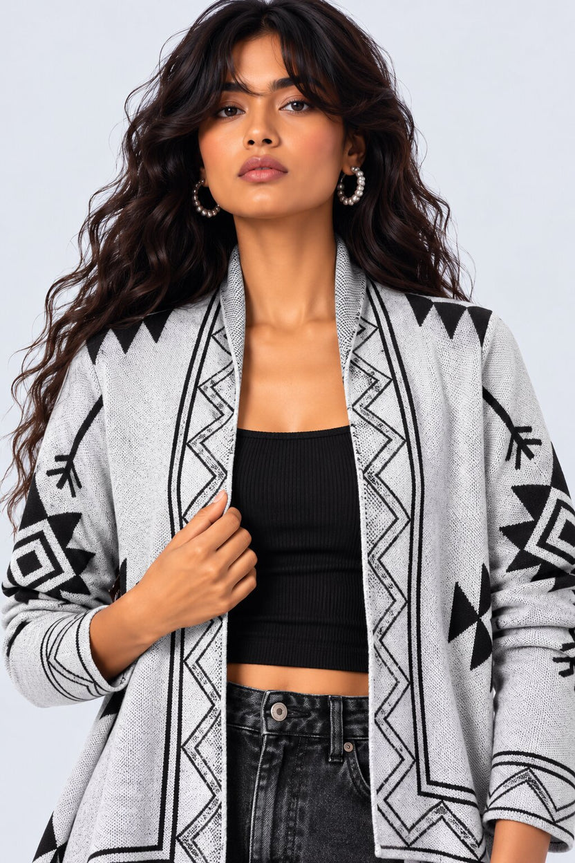 Womens Grey Geometric Print Waterfall Shrug - Image 3