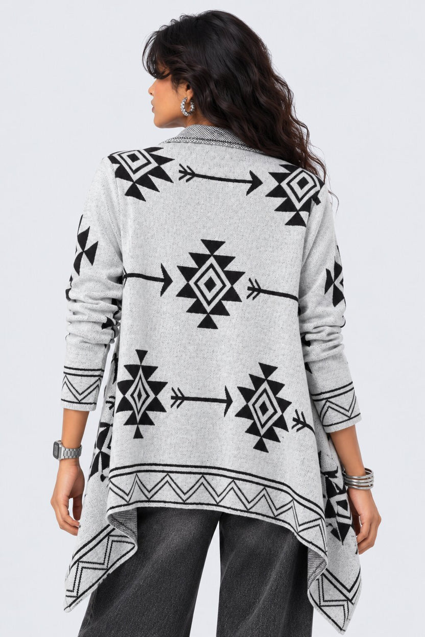 Womens Grey Geometric Print Waterfall Shrug - Image 5