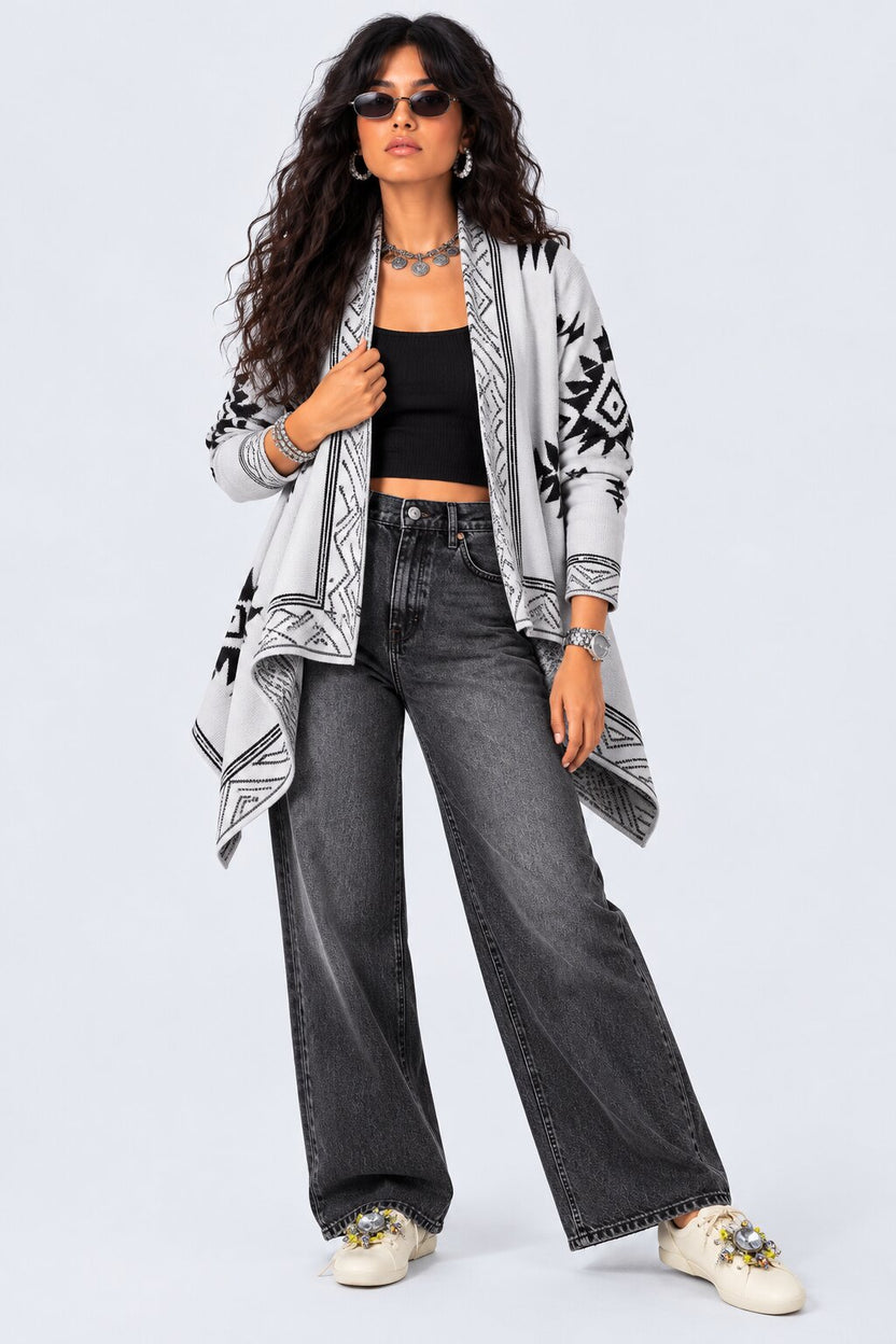 Womens Grey Geometric Print Waterfall Shrug - Image 6