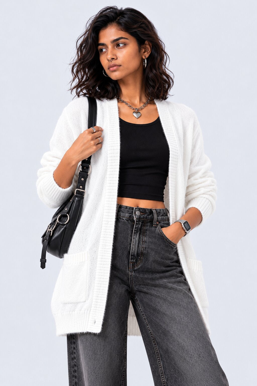 Womens Off White Open Front Furry Shrug - Image 1