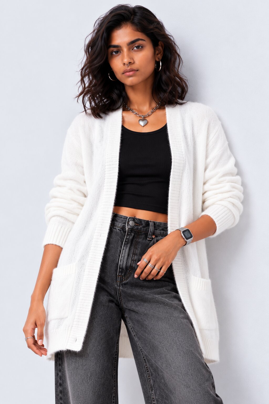 Womens Off White Open Front Furry Shrug - Image 2