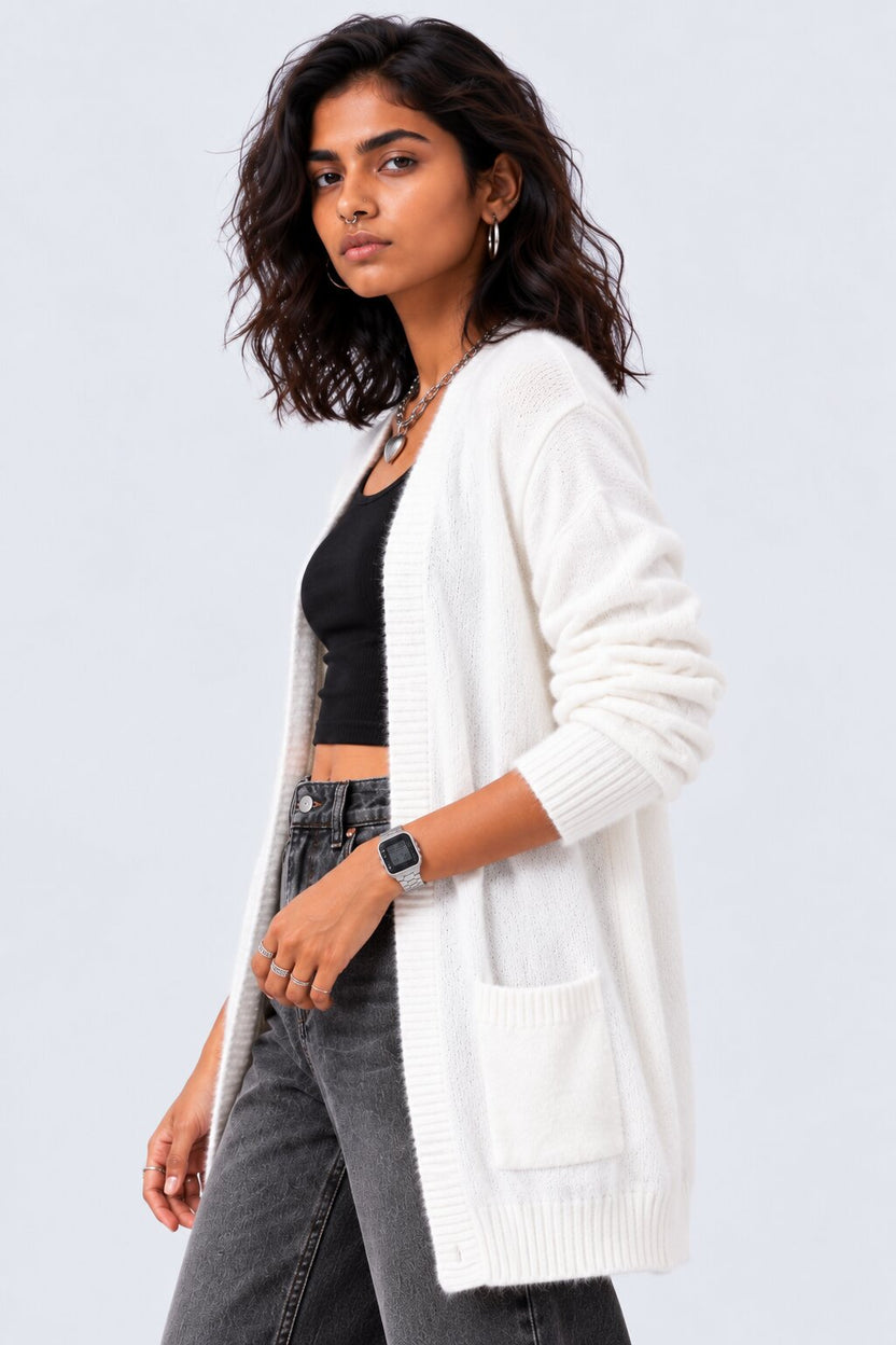 Womens Off White Open Front Furry Shrug - Image 4