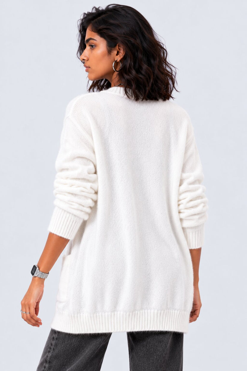 Womens Off White Open Front Furry Shrug - Image 5