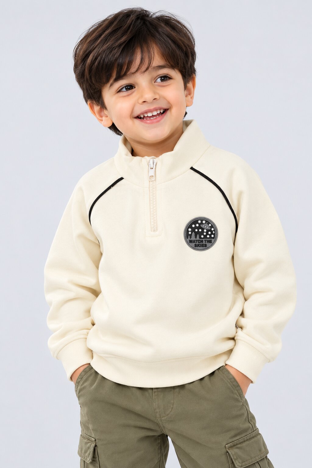 Boys Off White Cotton Regular Fit Sweatshirt - Image 1