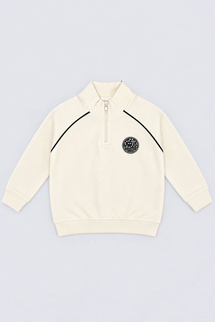 Boys Off White Cotton Regular Fit Sweatshirt - Image 2