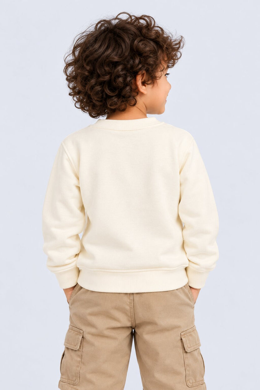 Boys Off White Patchwork Sweatshirt - Image 3