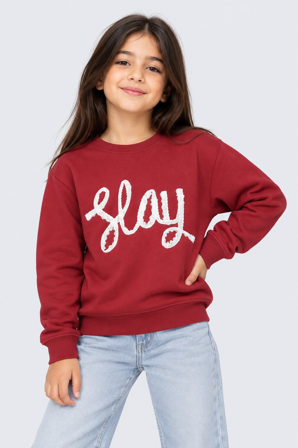 Tweens Girls Red Cotton Regular Fit Sweatshirt - Image 1