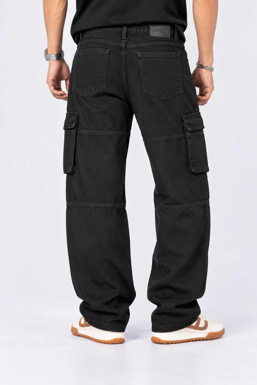 Mens Black Utility Pocket Cargo Jeans - Image 5