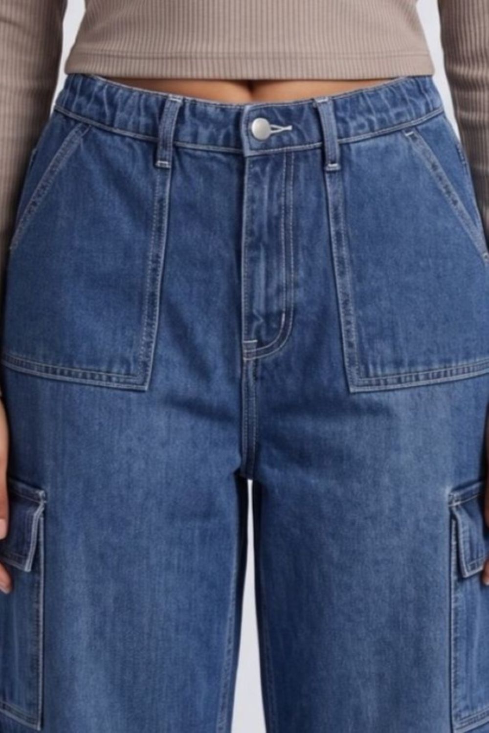 Womens Blue Regular Fit Cargo Jeans - Image 3