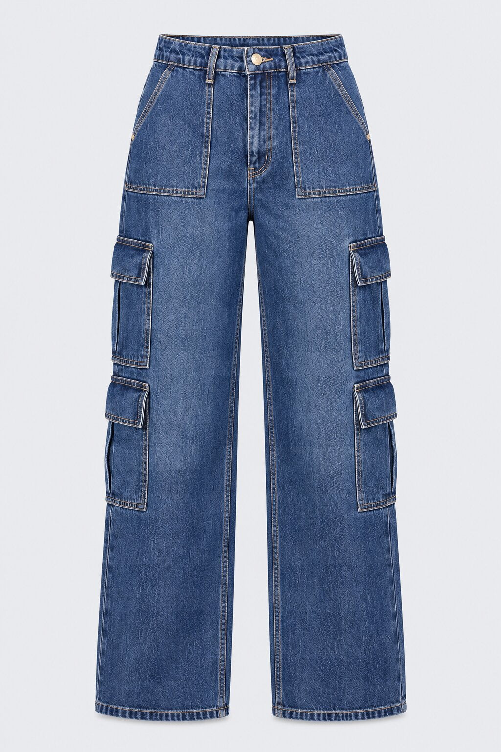 Womens Blue Regular Fit Cargo Jeans - Image 7