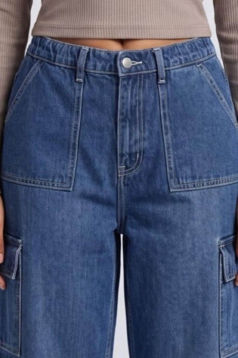 Womens Blue Regular Fit Cargo Jeans - Image 9