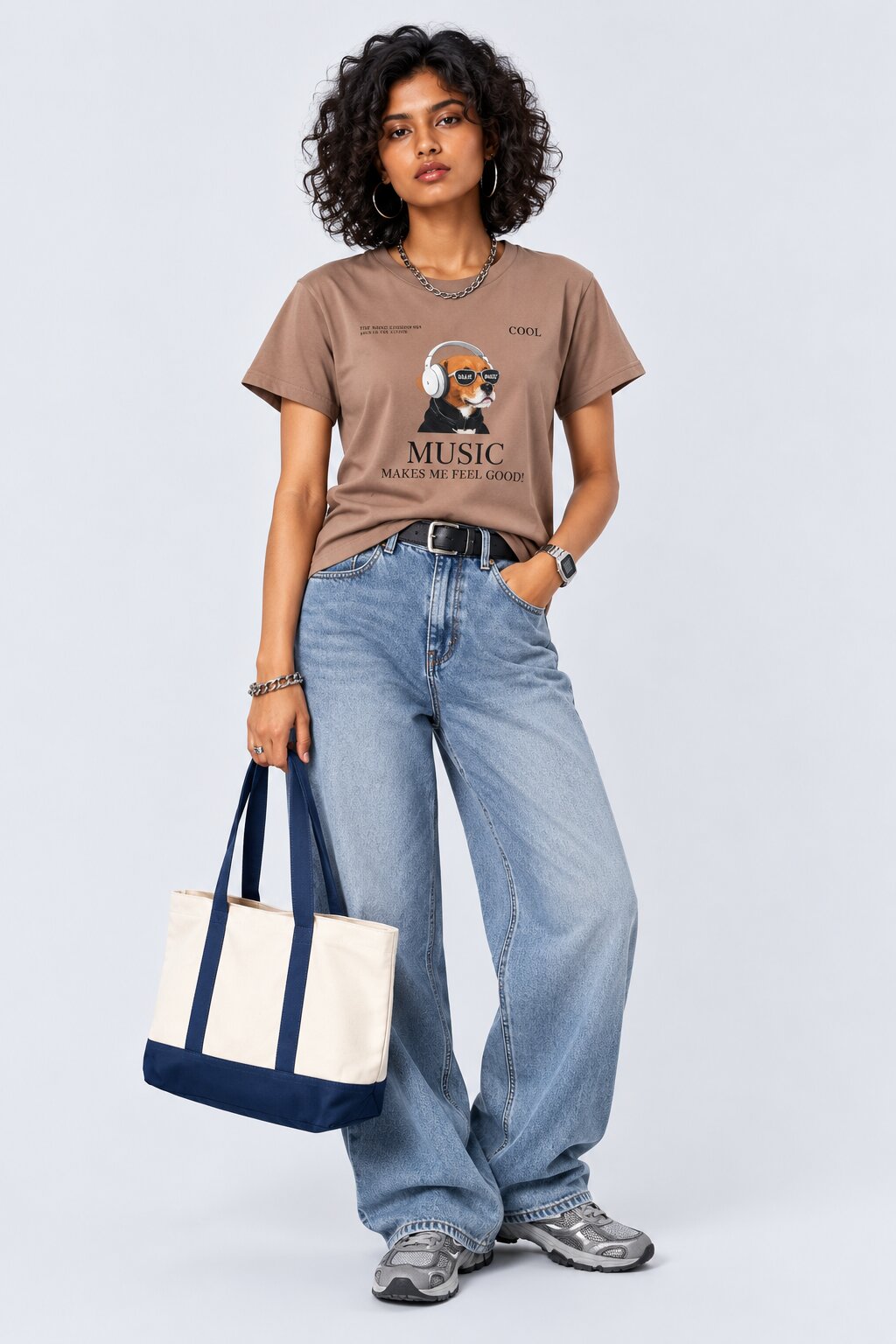 Womens Taupe Music Graphic Printed T-Shirt - Image 6