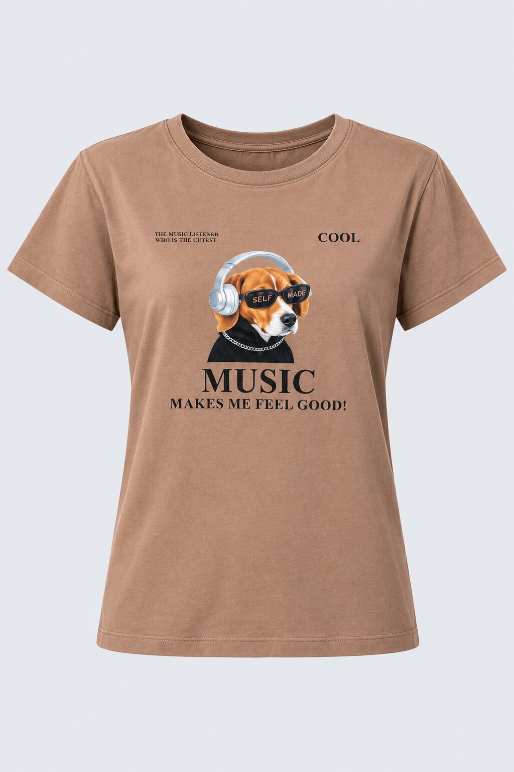 Womens Taupe Music Graphic Printed T-Shirt - Image 7