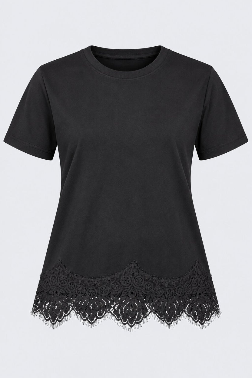 Womens Black Lace Hem Top - Image 7
