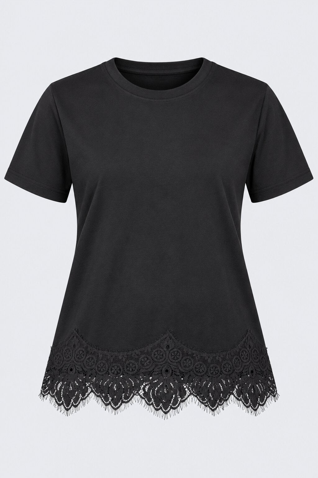 Womens Black Lace Hem Top - Image 7