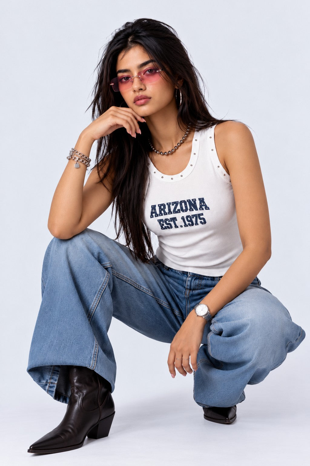 Womens White Arizona Graphic Ribbed Tank Top - Image 6