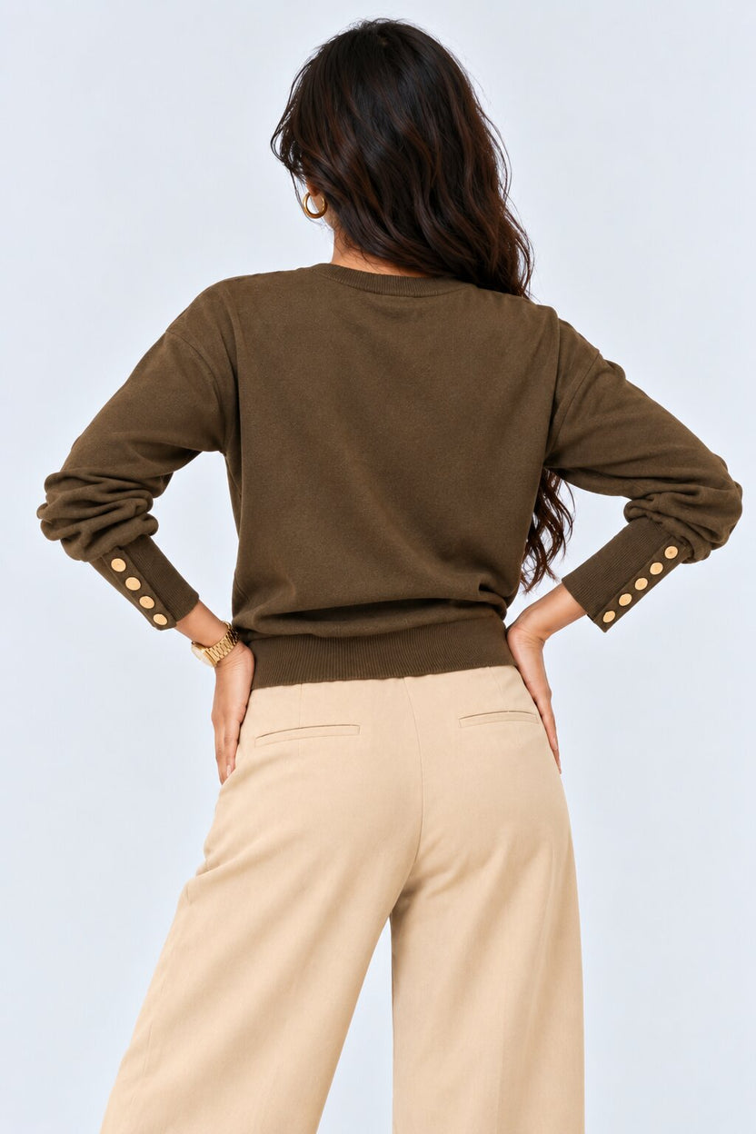 Womens Olive Button Detail Knit Top - Image 5