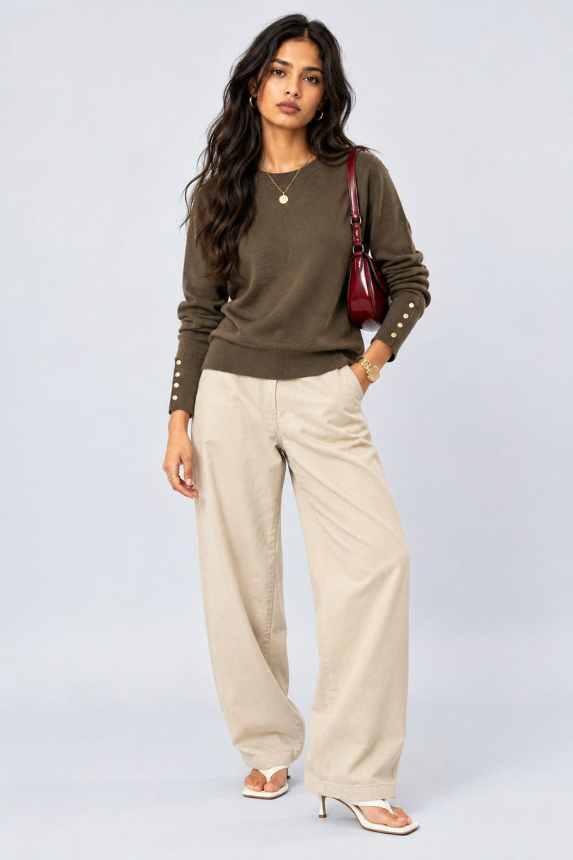 Womens Olive Button Detail Knit Top - Image 6