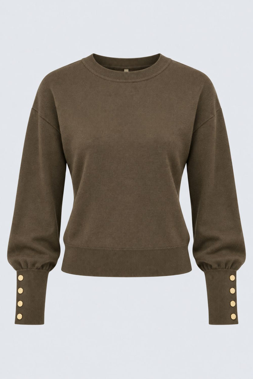 Womens Olive Button Detail Knit Top - Image 7