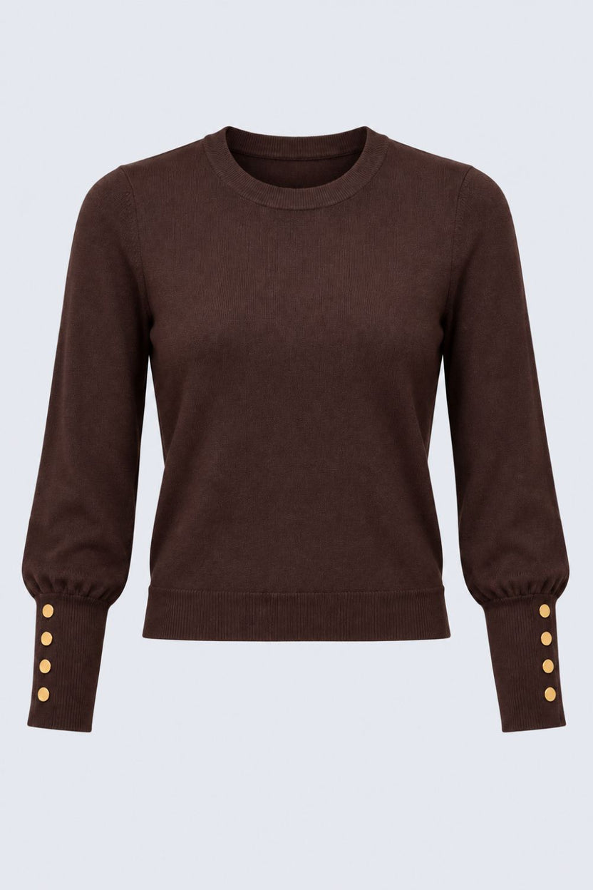 Womens Brown Button Detail Knit Top - Image 7