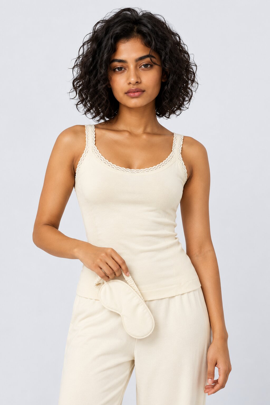 Off White Shoulder Straps Sleeves Regular Fit Camisole - Image 1