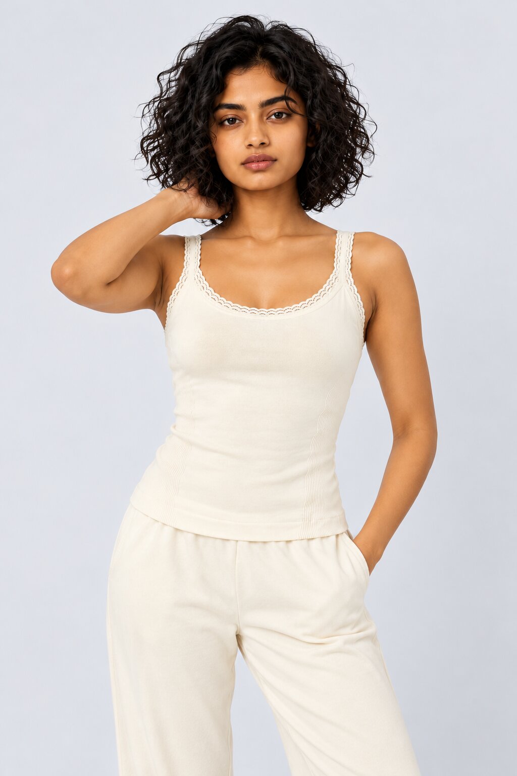 Off White Shoulder Straps Sleeves Regular Fit Camisole - Image 2