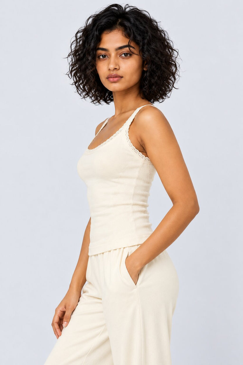 Off White Shoulder Straps Sleeves Regular Fit Camisole - Image 4