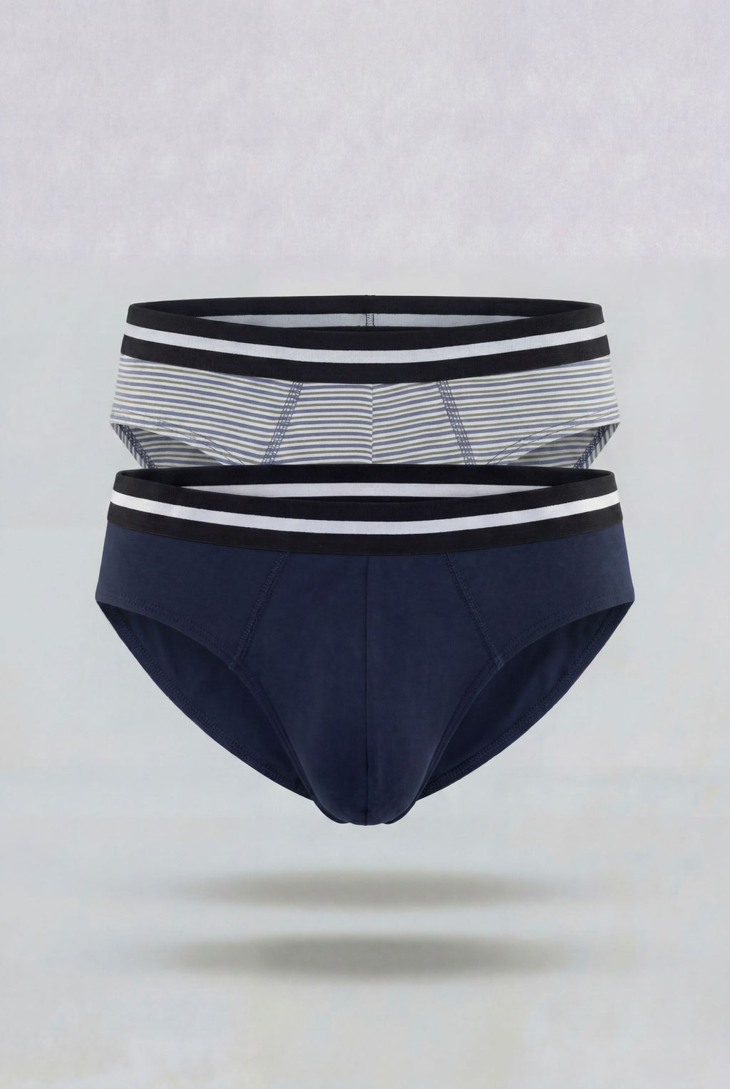 Grey Striped Regular Fit Briefs - Pack of 2 for Men - Image 2