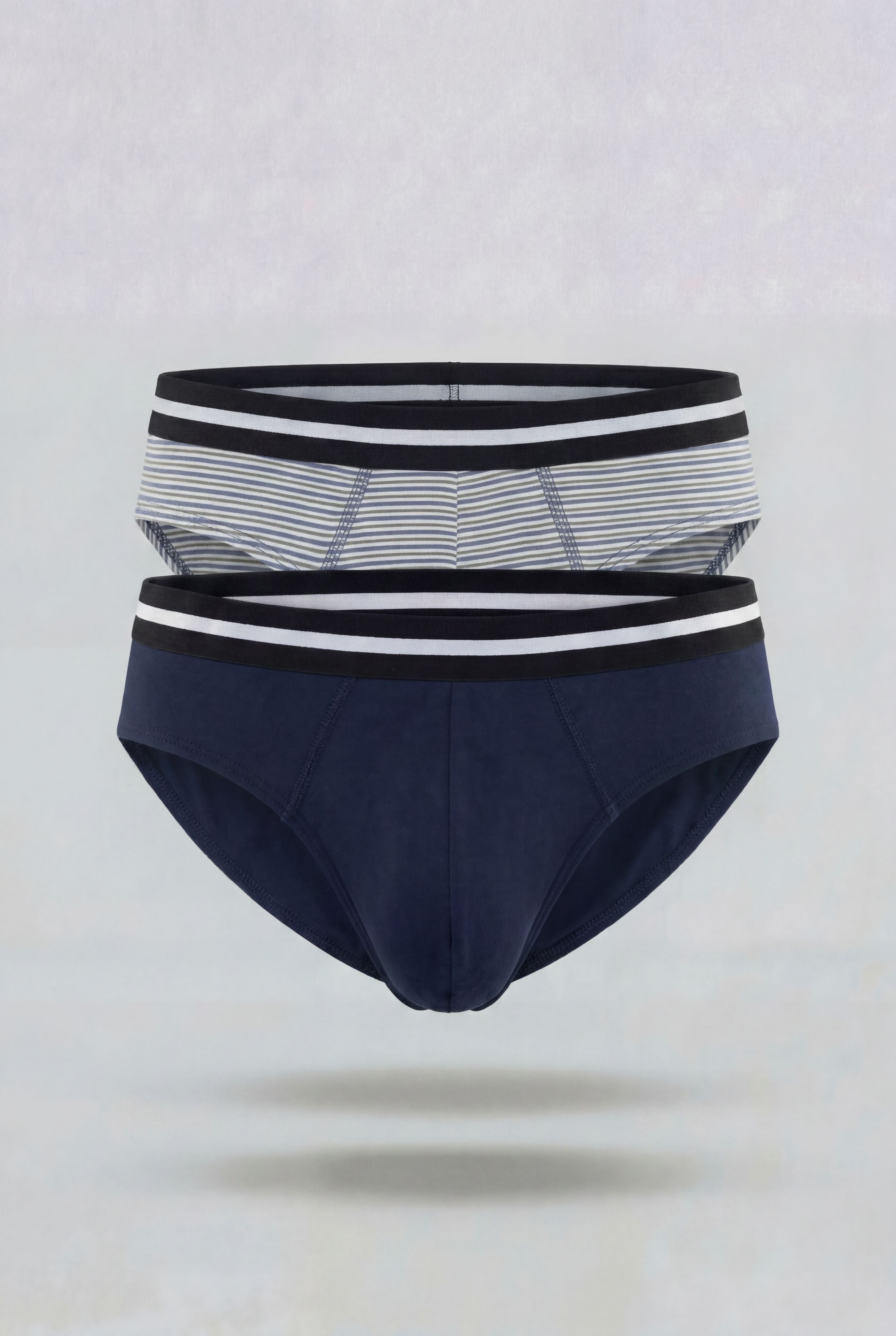 Grey Striped Regular Fit Briefs - Pack of 2 for Men - Image 2