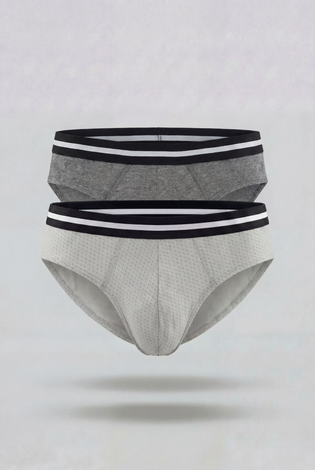 Light Grey Printed Regular Fit Briefs - Pack of 2 for Men - Image 2