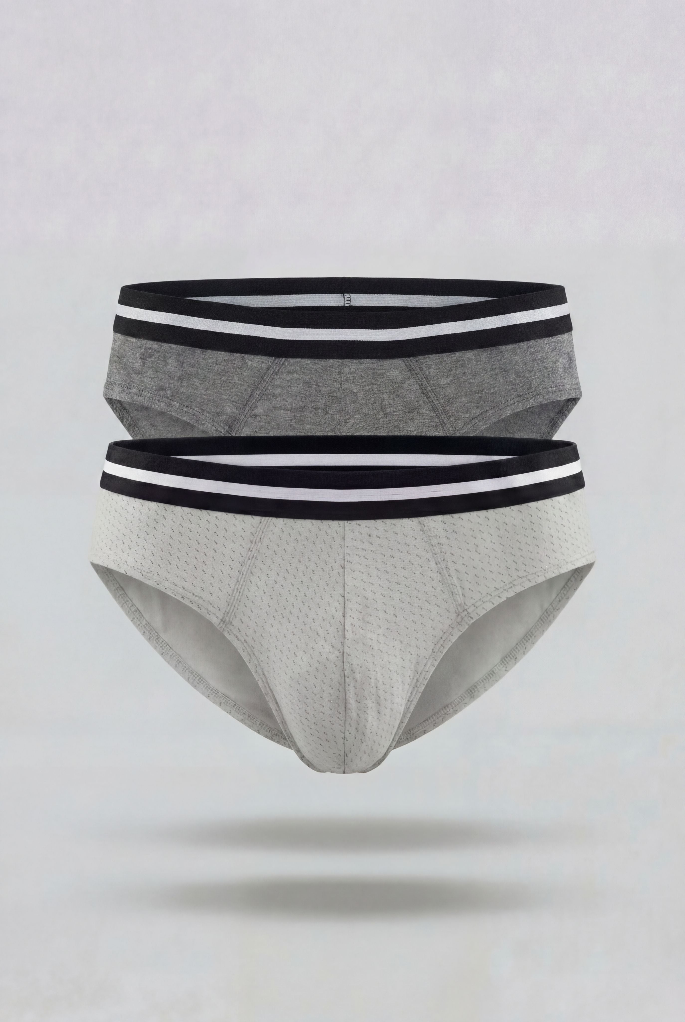 Light Grey Printed Regular Fit Briefs - Pack of 2 for Men - Image 2