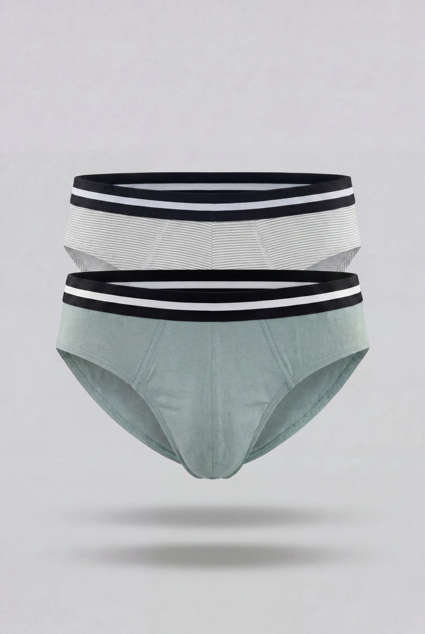 Light Grey Striped Regular Fit Briefs - Pack of 2 for Men - Image 2