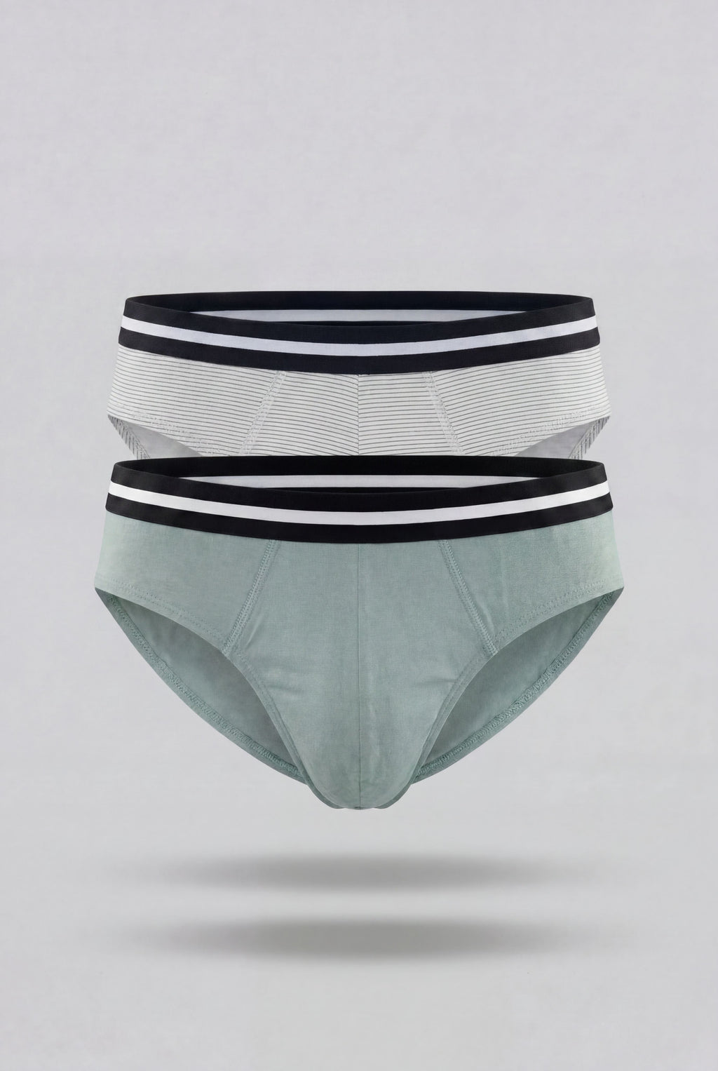 Light Grey Striped Regular Fit Briefs - Pack of 2 for Men - Image 2
