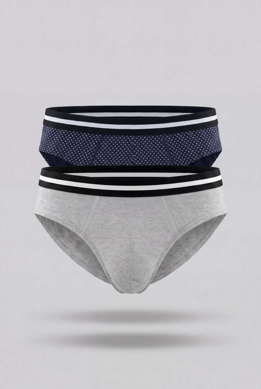 Navy Printed Regular Fit Briefs - Pack of 2 for Men - Image 2