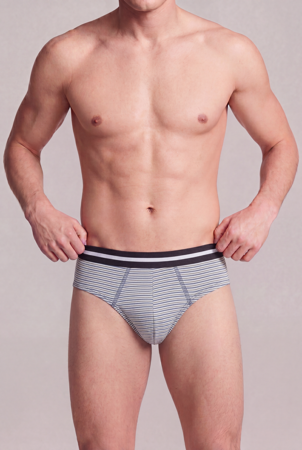 Grey Striped Regular Fit Briefs - Pack of 2 for Men - Image 3