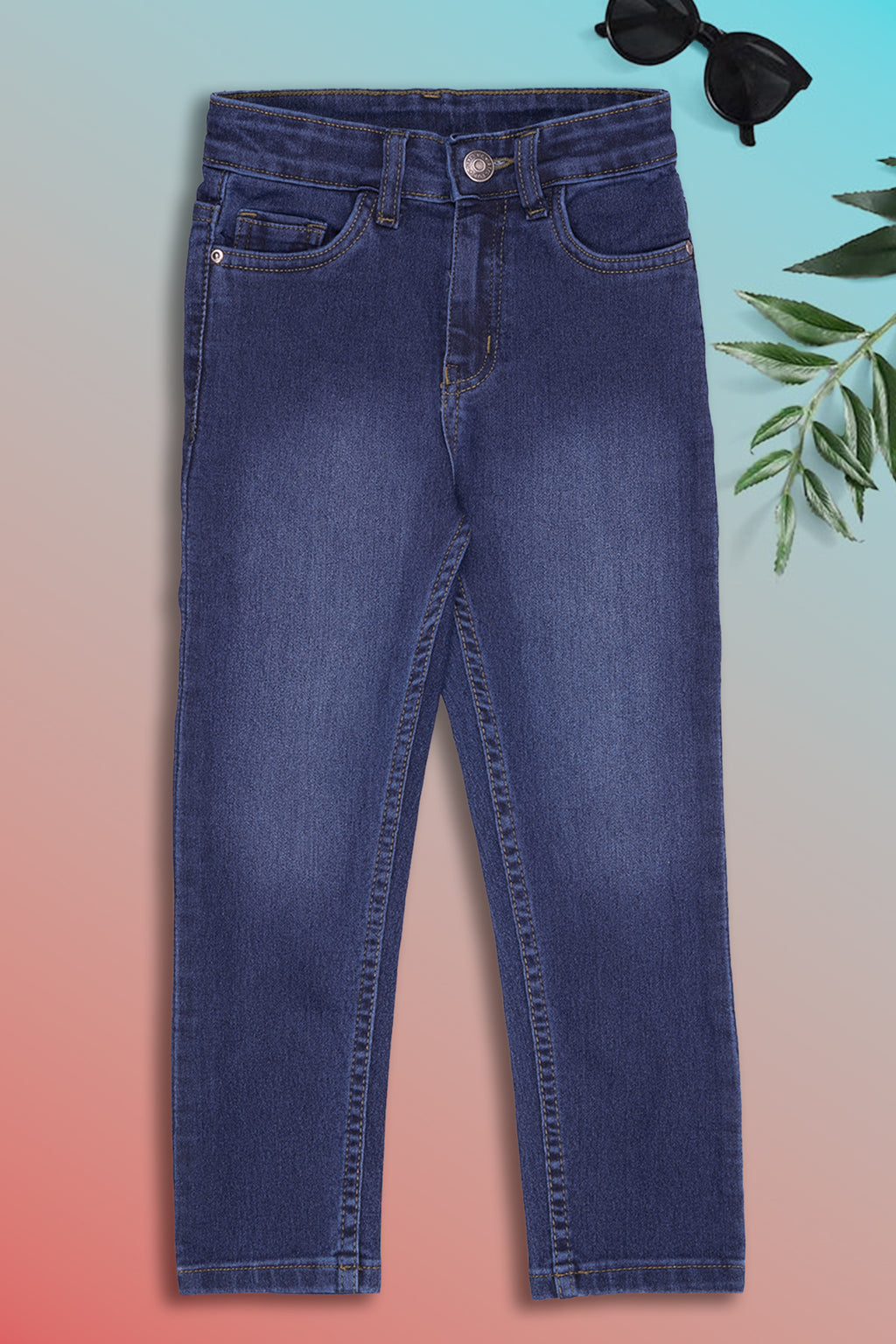 Medium Blue Solid Regular Fit Jeans for Boys - Image 1