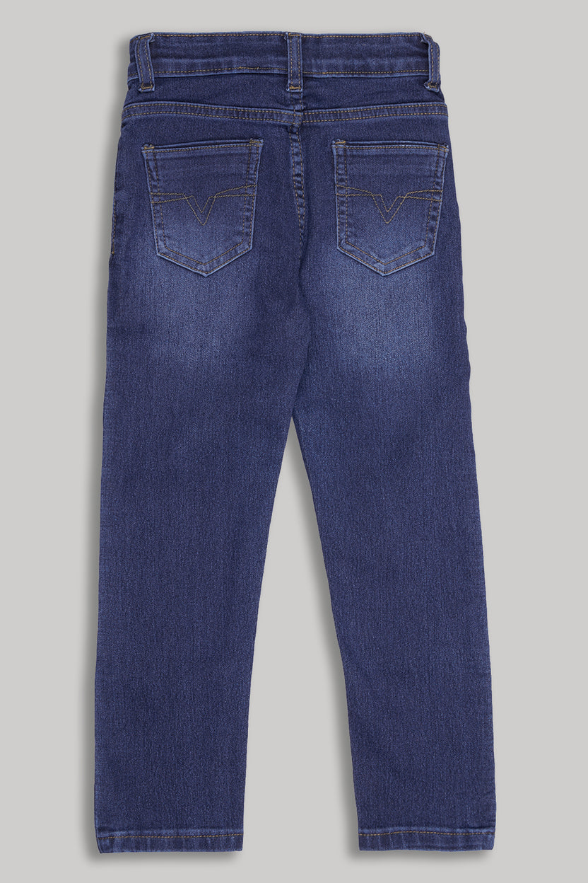 Medium Blue Solid Regular Fit Jeans for Boys - Image 2