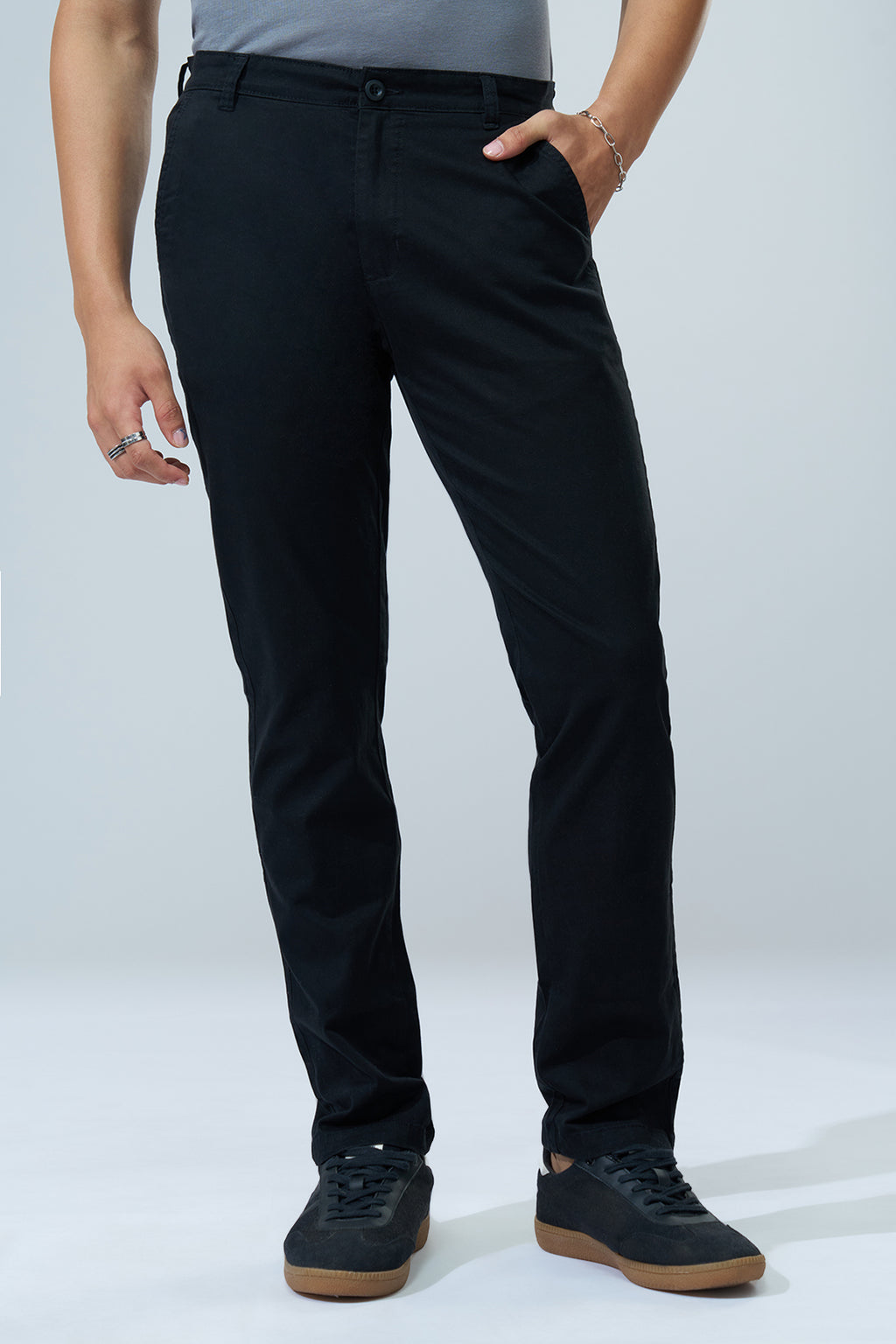 Black Solid Regular Fit Trouser for Men - Image 2
