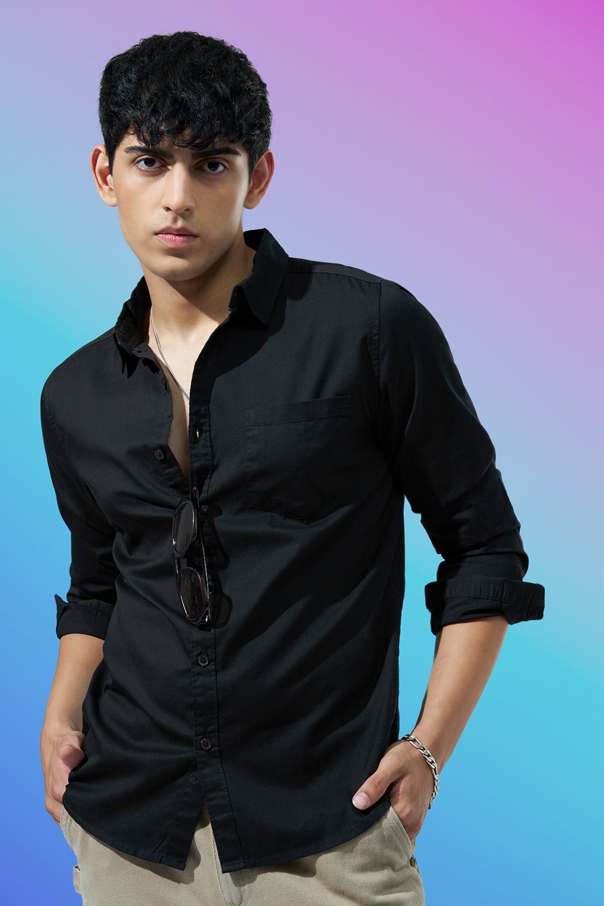 Black Regular Fit Casual Shirt for Men - Image 1
