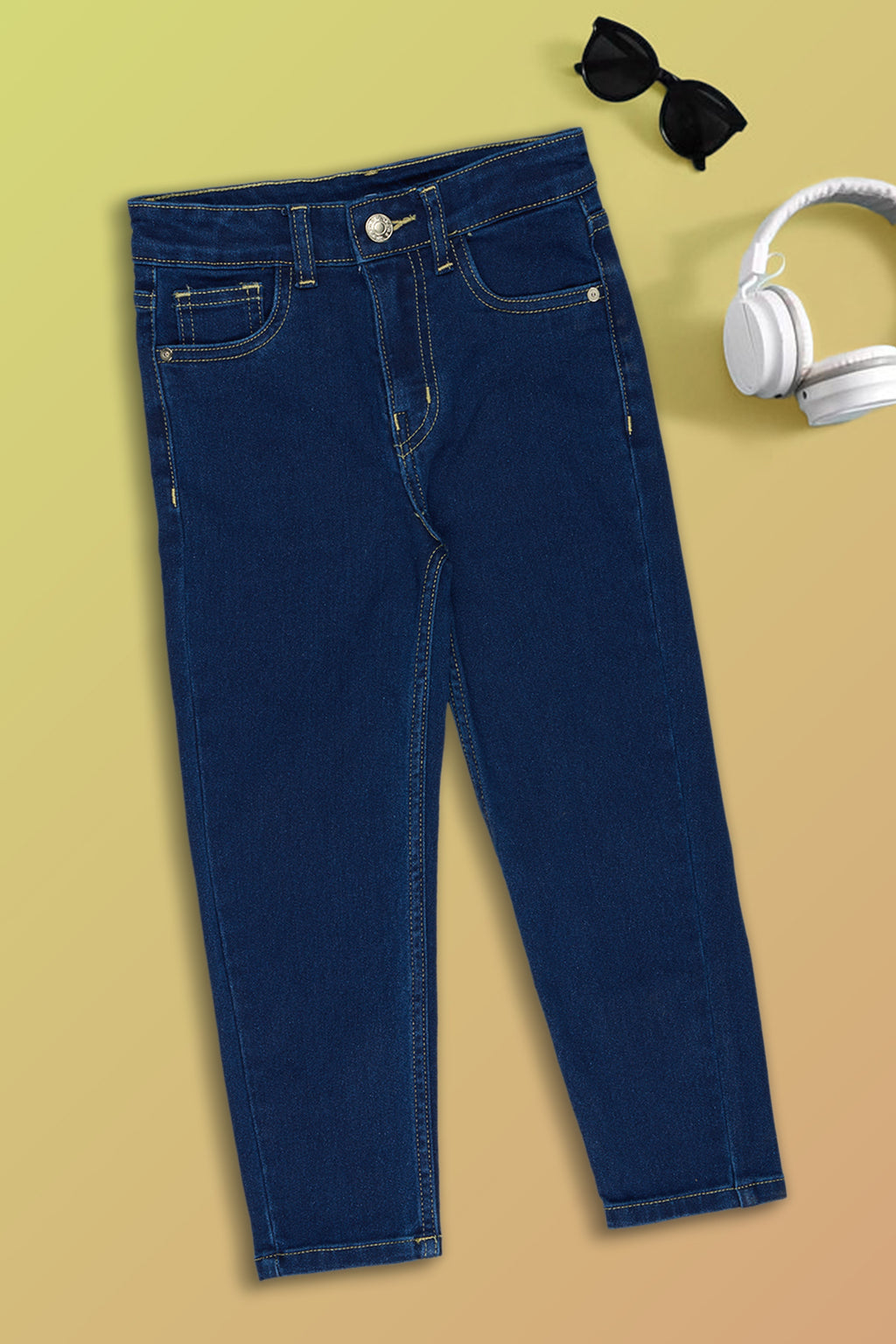 Navy Solid Regular Fit Jeans for Girls - Image 1