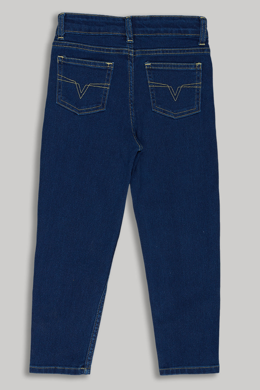 Navy Solid Regular Fit Jeans for Girls - Image 2