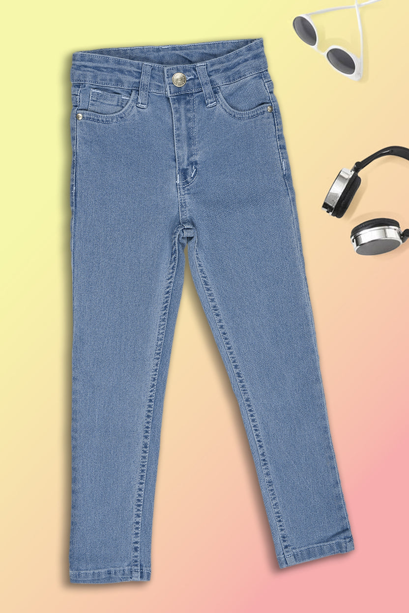 Light Blue Solid Regular Fit Jeans for Girls - Image 1
