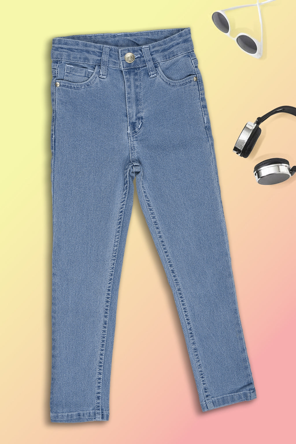 Light Blue Solid Regular Fit Jeans for Girls - Image 1