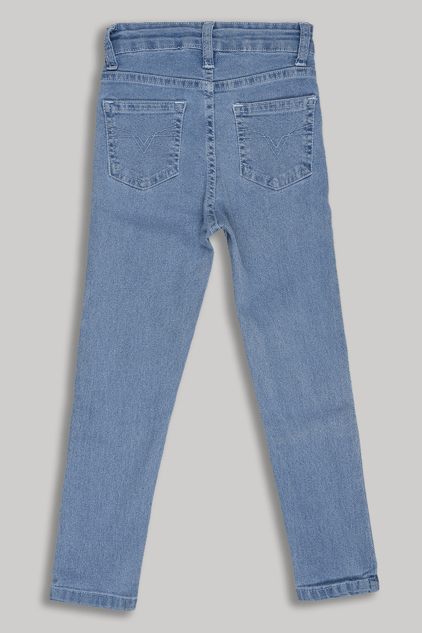 Light Blue Solid Regular Fit Jeans for Girls - Image 2