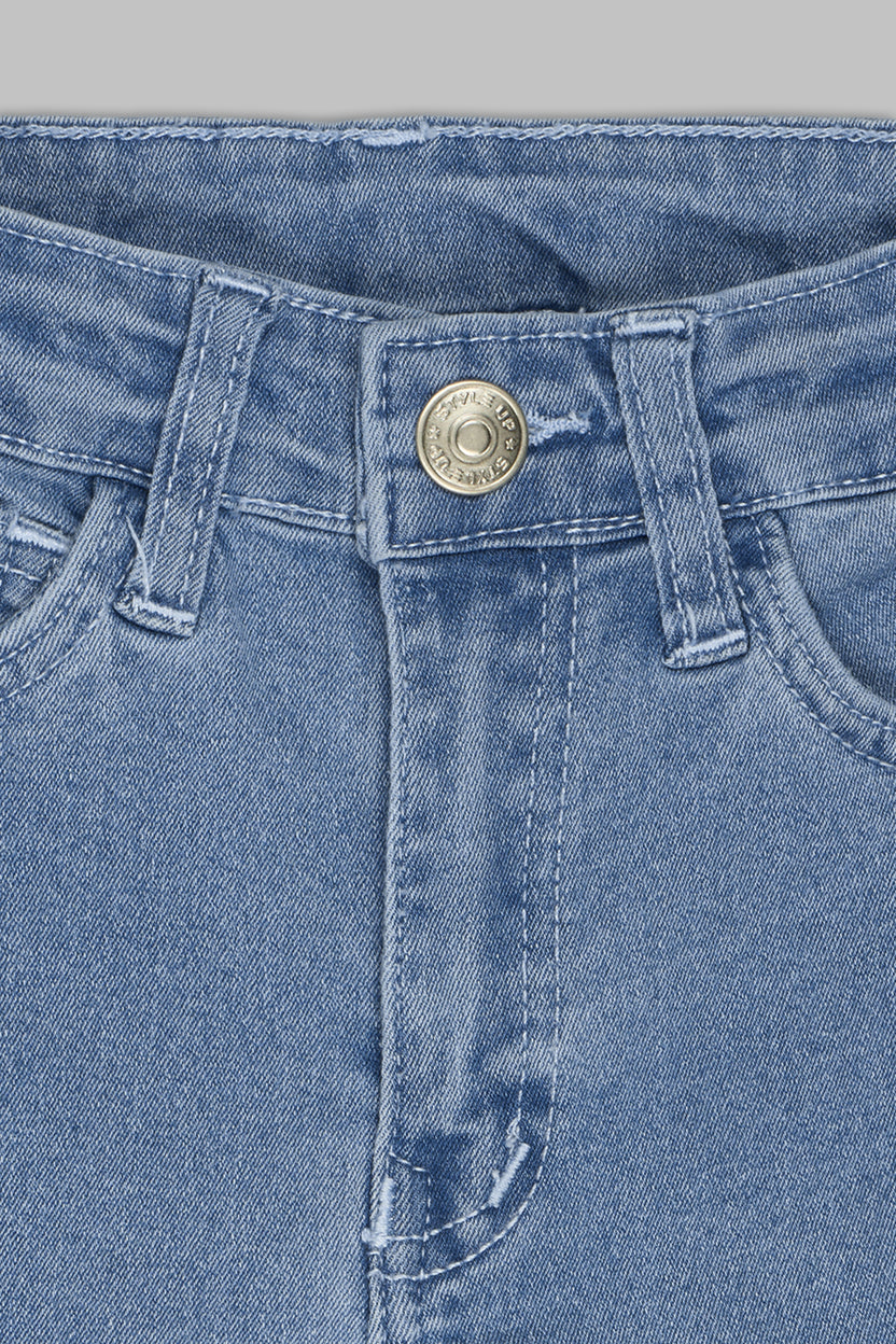 Light Blue Solid Regular Fit Jeans for Girls - Image 3