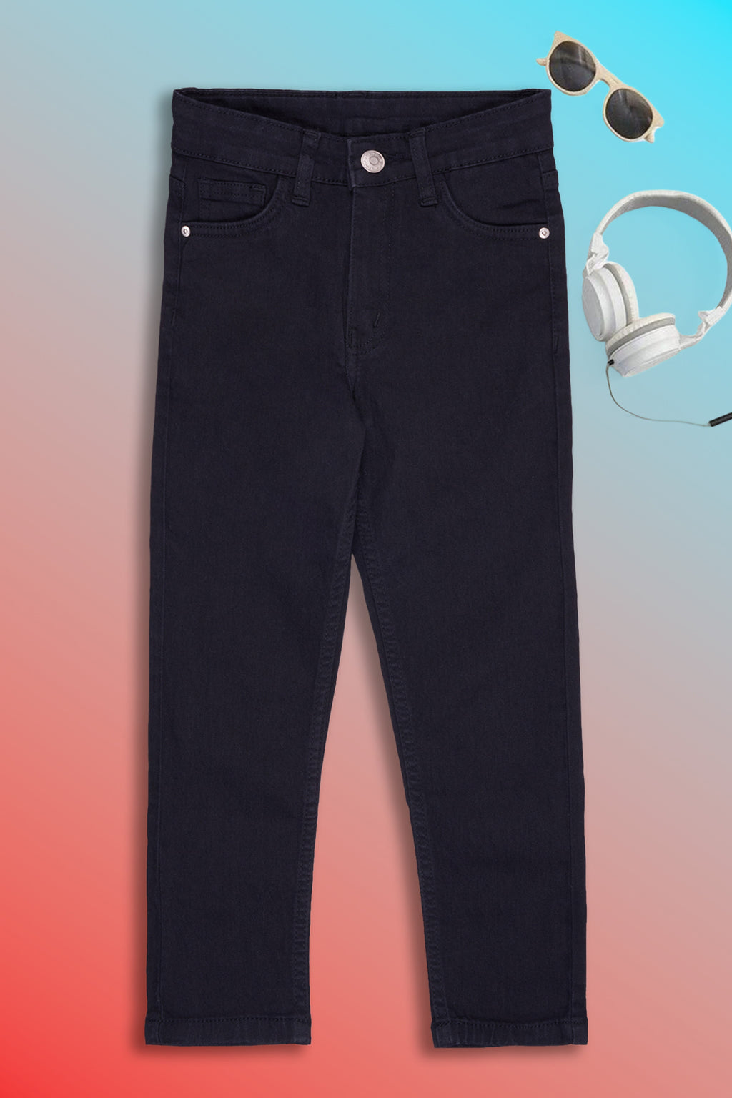 Black Solid Regular Fit Jeans for Girls - Image 1