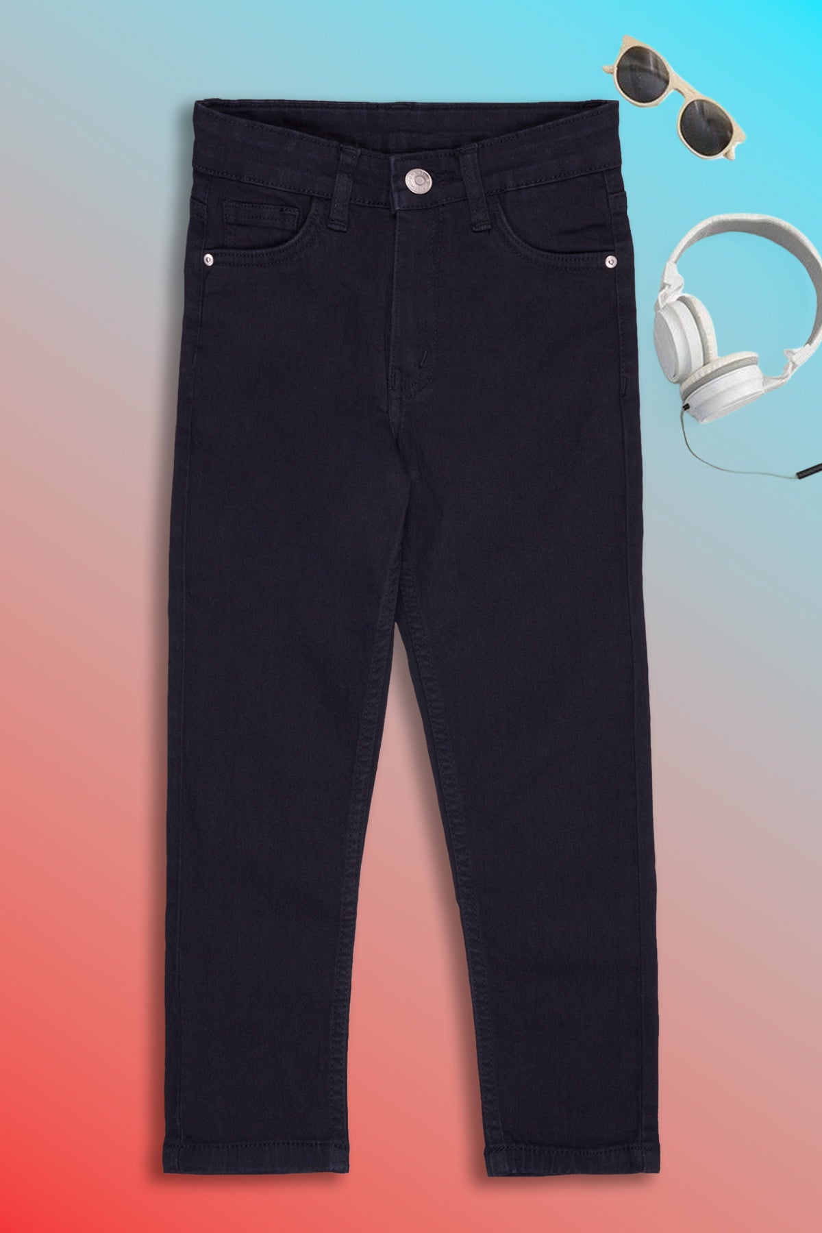 Black Solid Regular Fit Jeans for Girls - Image 1